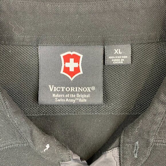 Victorinox Mens Shirt XL Black Polo Pique Knit Zipper Magnet Pockets Swiss Army - Picture 2 of 5